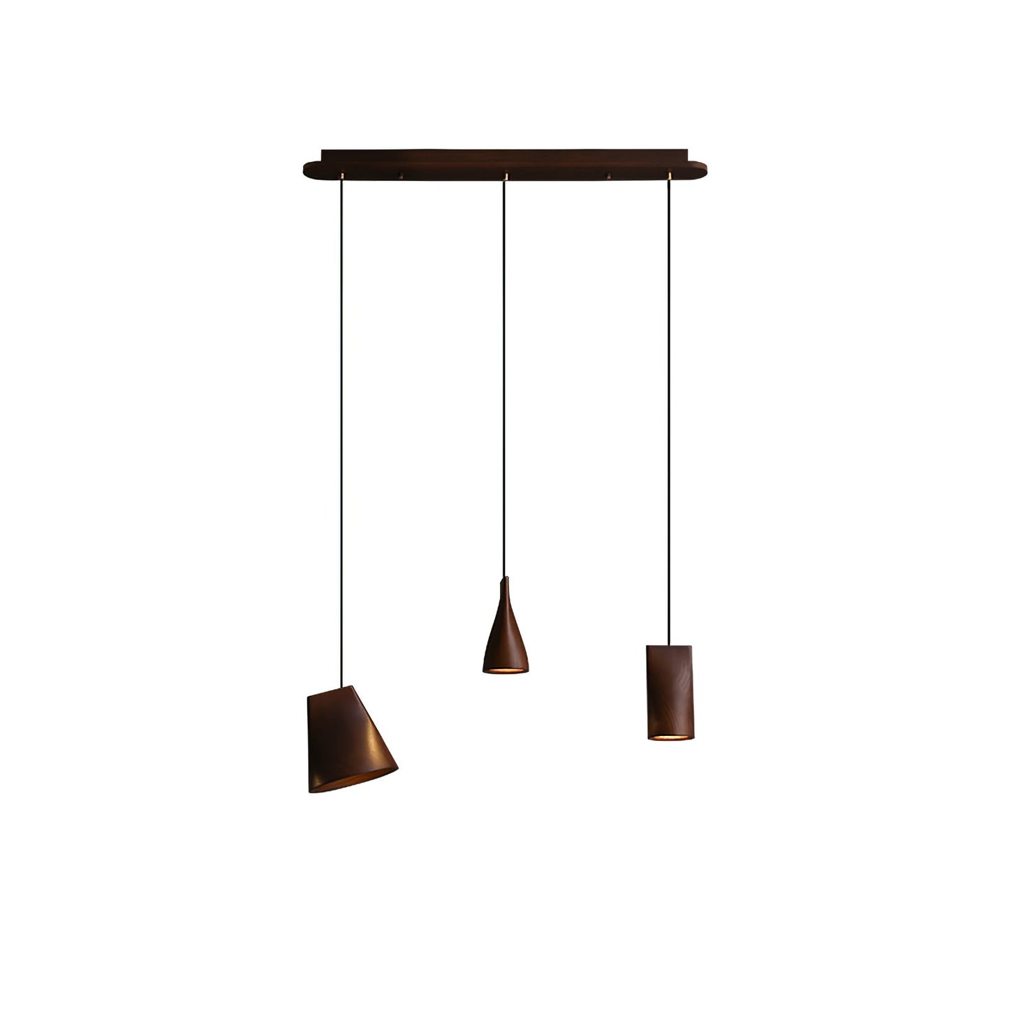 Bellwood Pendant Lamp Long canopy 3 Heads: ∅ 33.5″ x H 59.1″ / Walnut Color / Warm Light Pendant light