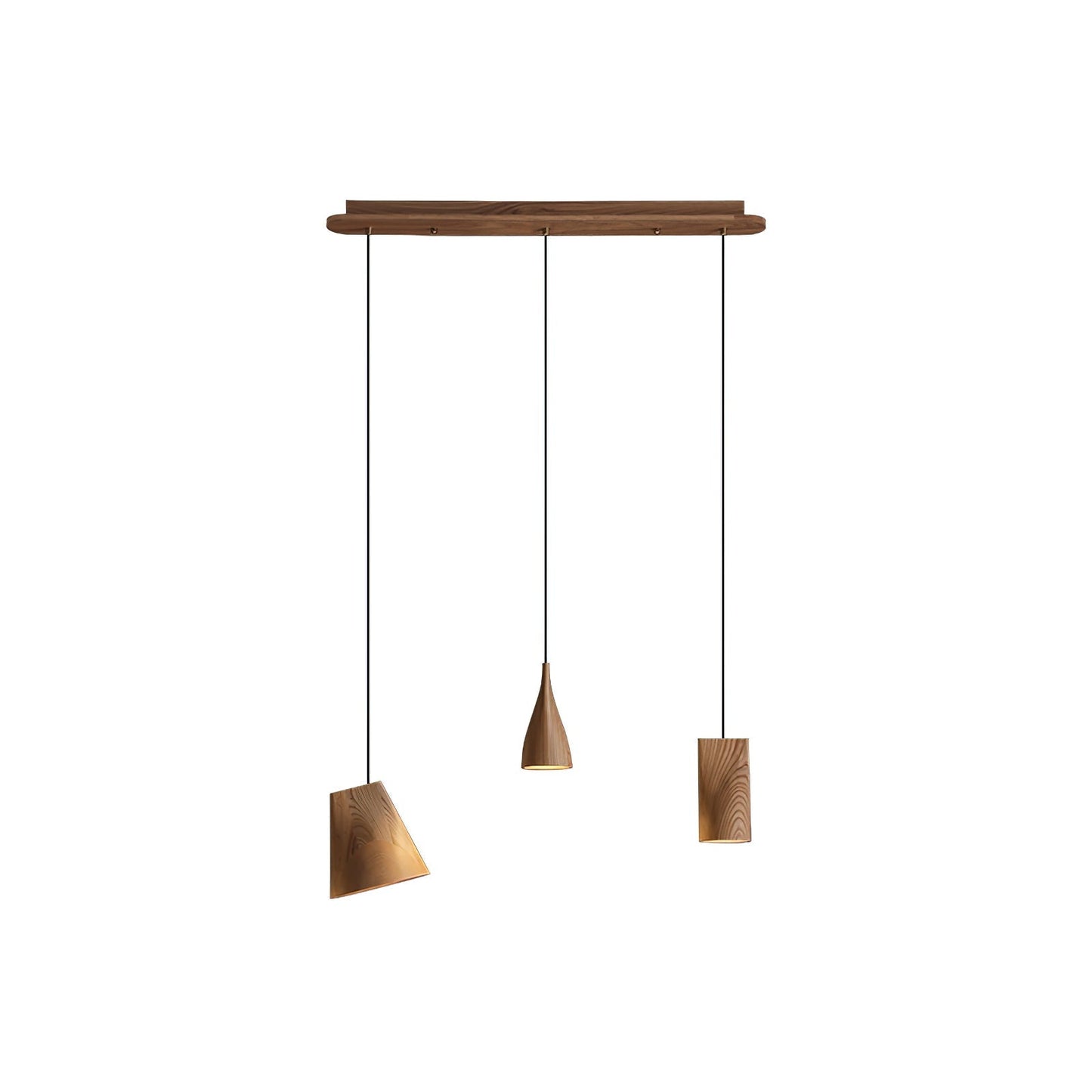 Bellwood Pendant Lamp Long canopy 3 Heads: ∅ 33.5″ x H 59.1″ / Wood Color / Warm Light Pendant light