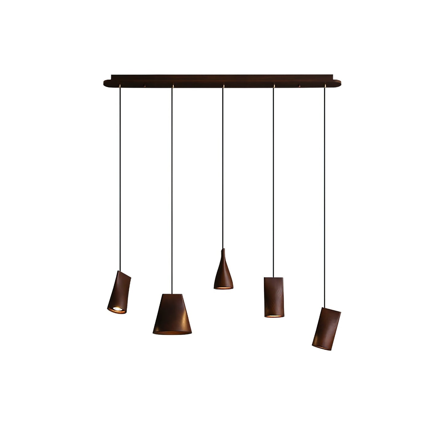 Bellwood Pendant Lamp Long canopy 5 Heads: ∅ 42.1″ x H 59.1″ / Walnut Color / Warm Light Pendant light