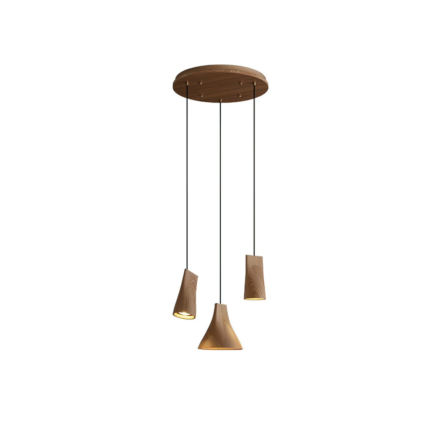 Bellwood Pendant Lamp Round canopy 3 Heads: ∅ 15″ x H 59.1″ / Wood Color / Warm Light Pendant light