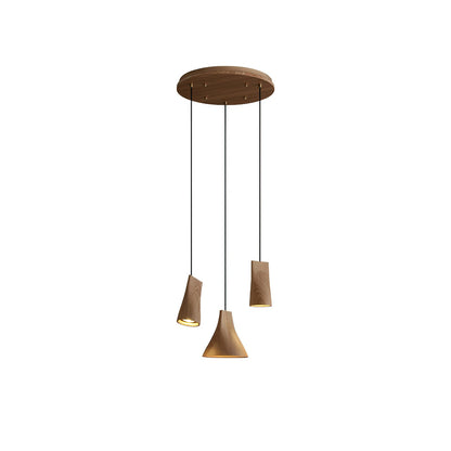 Bellwood Pendant Lamp Round canopy 3 Heads: ∅ 15″ x H 59.1″ / Wood Color / Warm Light Pendant light