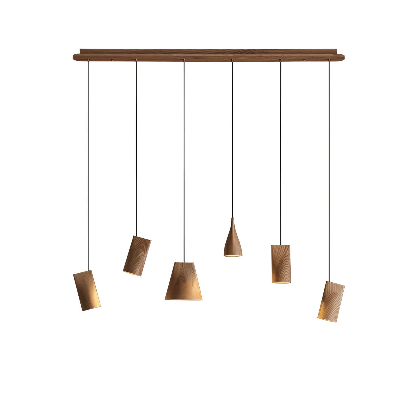 Bellwood Pendant Lamp Long canopy 6 Heads: ∅ 51.2″ x H 59.1″ / Wood Color / Warm Light Pendant light