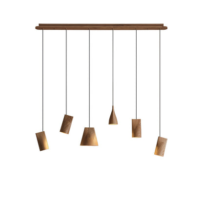 Bellwood Pendant Lamp Long canopy 6 Heads: ∅ 51.2″ x H 59.1″ / Wood Color / Warm Light Pendant light