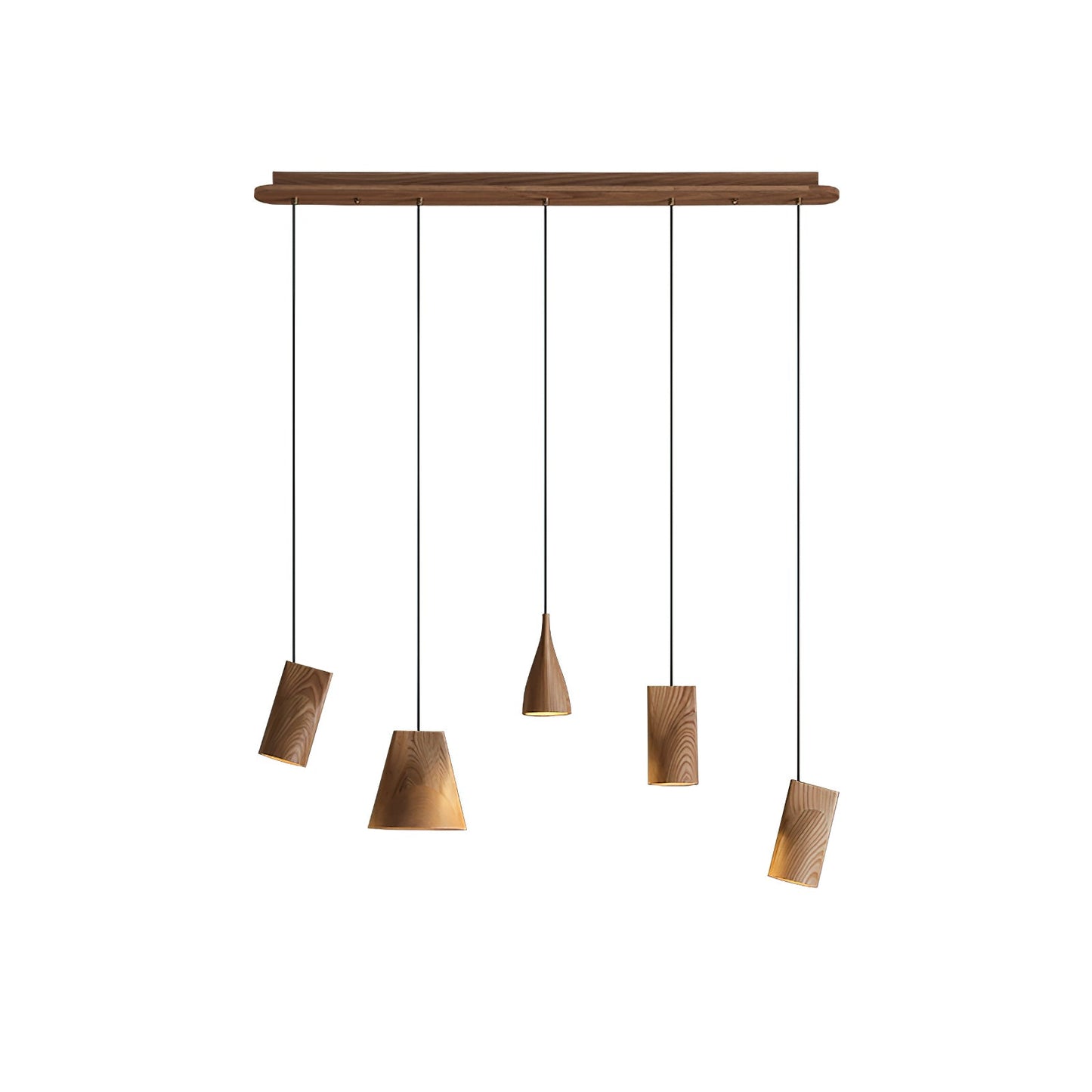 Bellwood Pendant Lamp Long canopy 5 Heads: ∅ 42.1″ x H 59.1″ / Wood Color / Warm Light Pendant light
