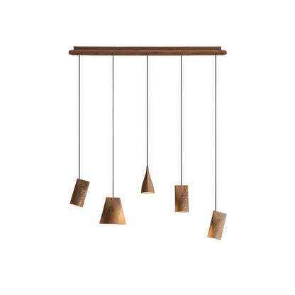 Bellwood Pendant Lamp Long canopy 5 Heads: ∅ 42.1″ x H 59.1″ / Wood Color / Warm Light Pendant light