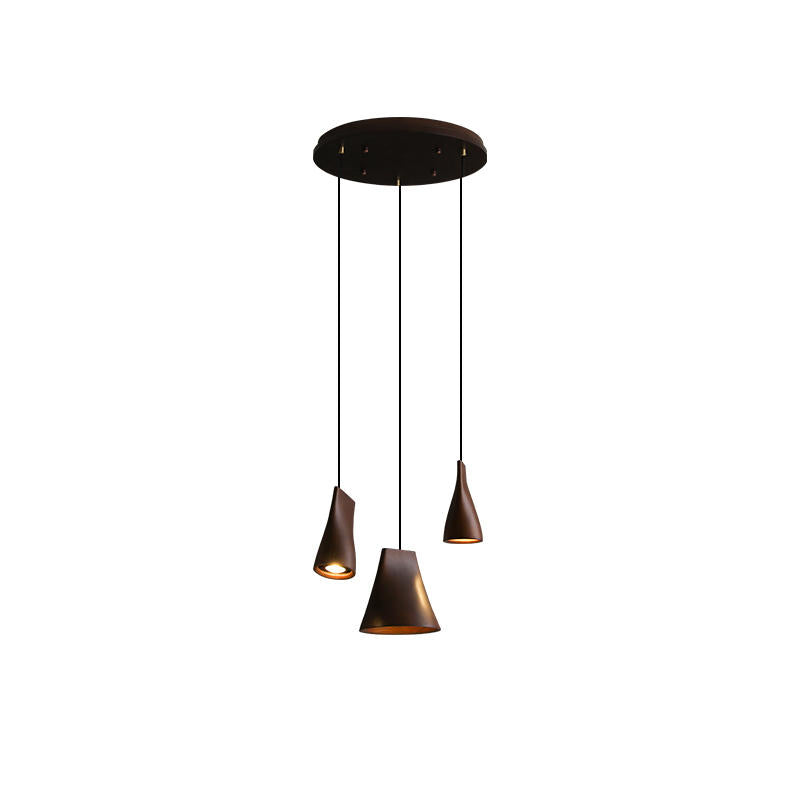Bellwood Pendant Lamp Round canopy 3 Heads: ∅ 15″ x H 59.1″ / Walnut Color / Warm Light Pendant light