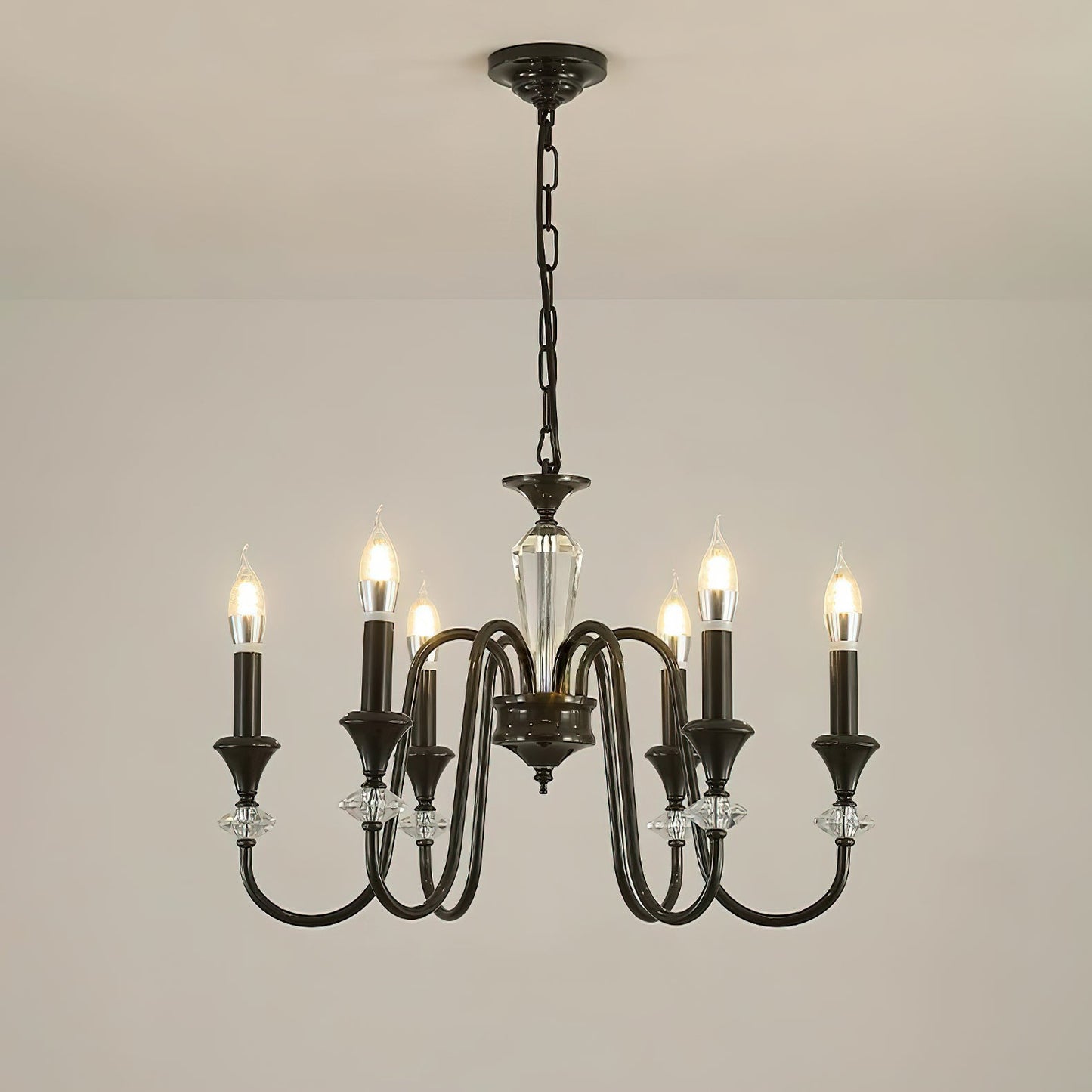 Noir Candelabra Chandelier 6 heads ∅ 25.6″ x H 17.7″ / Black & Clear Chandelier