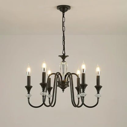 Noir Candelabra Chandelier 6 heads ∅ 25.6″ x H 17.7″ / Black & Clear Chandelier