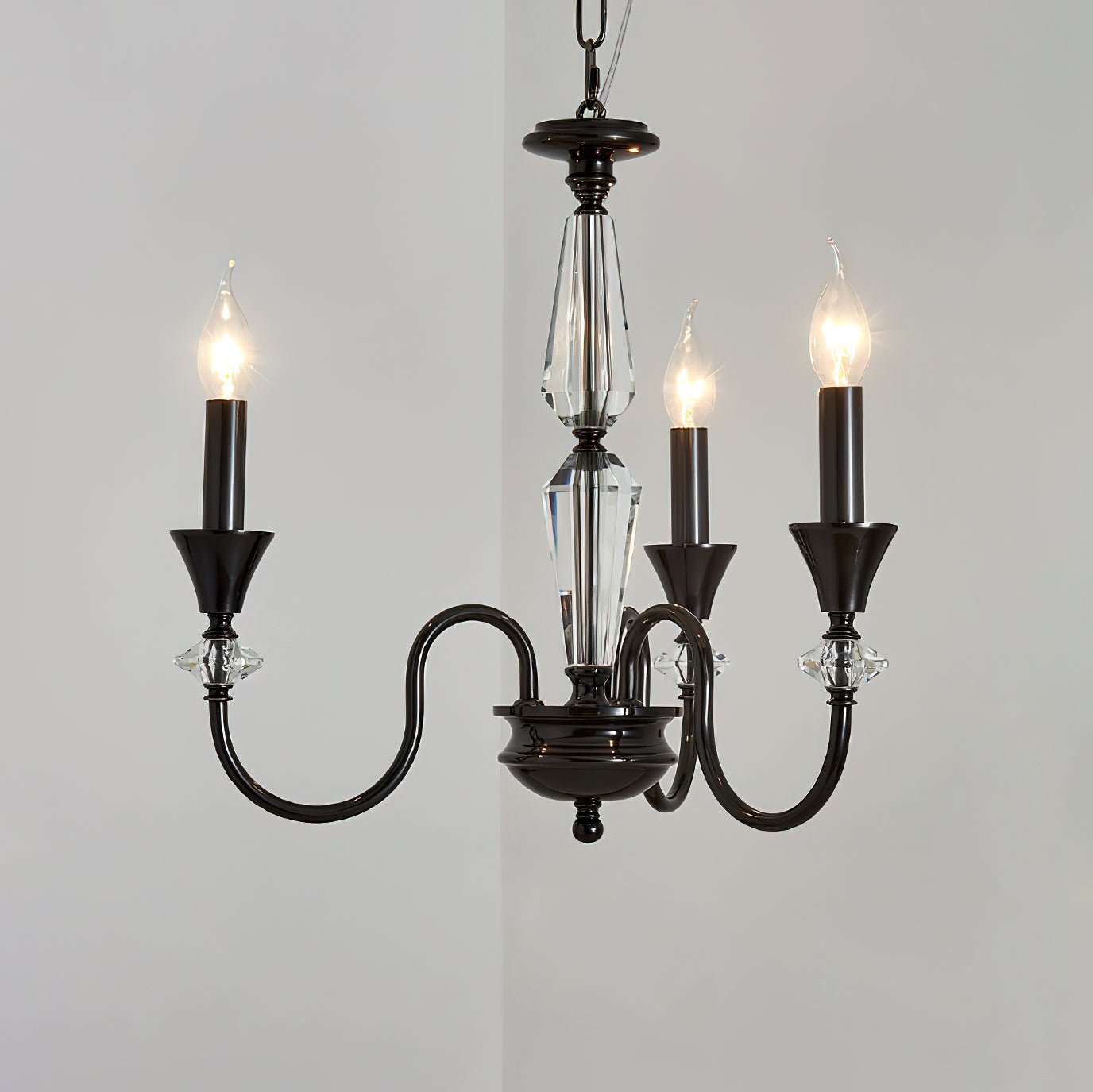 Noir Candelabra Chandelier 3 heads ∅ 20.5″ x H 17.7″ / Black & Clear Chandelier