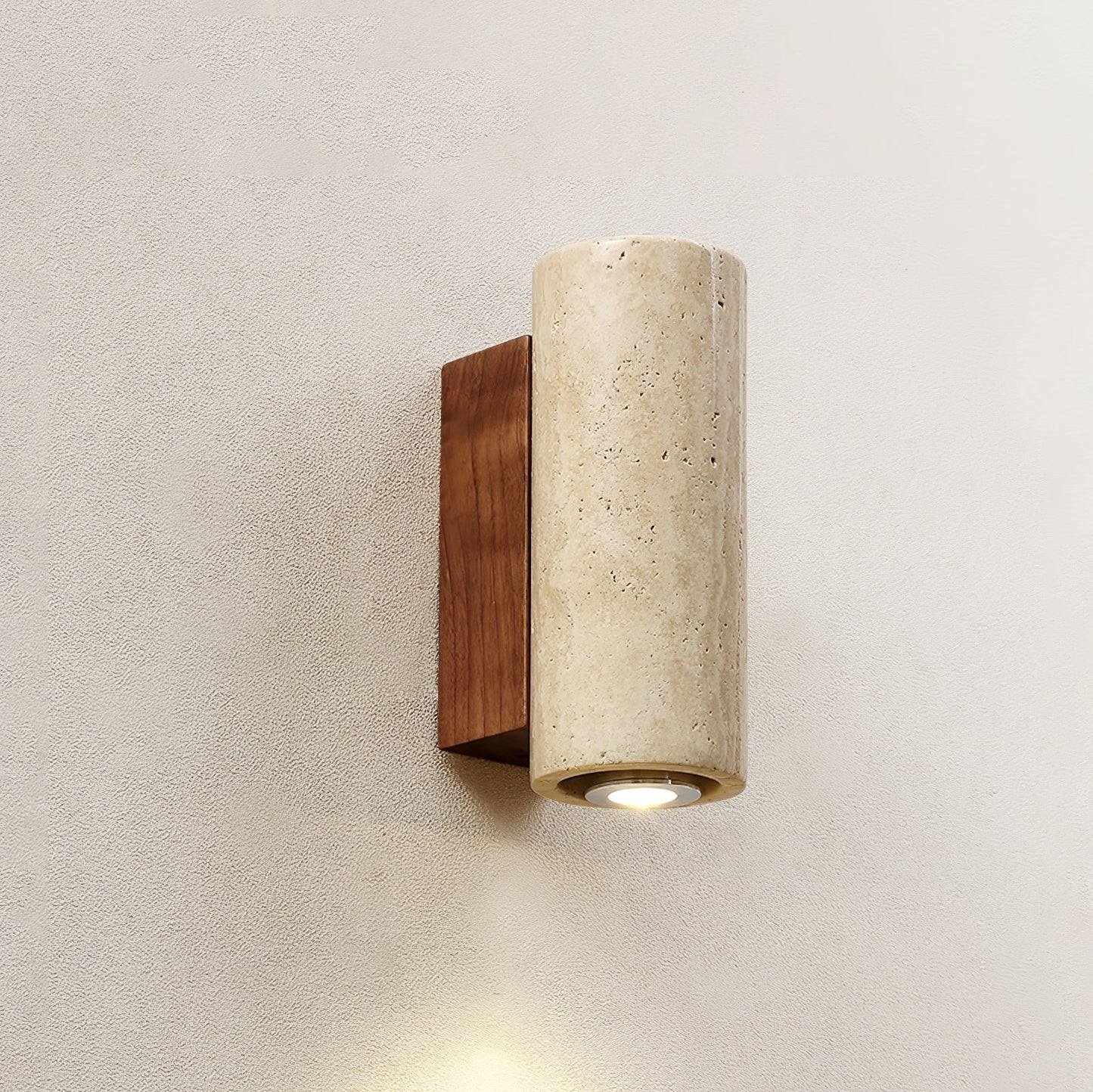 Blend Wall Sconce Model A ∅ 2.6’’ x H 9.1’’ / Walnut Color & Yellow Travertine / Warm Light Wall lamp