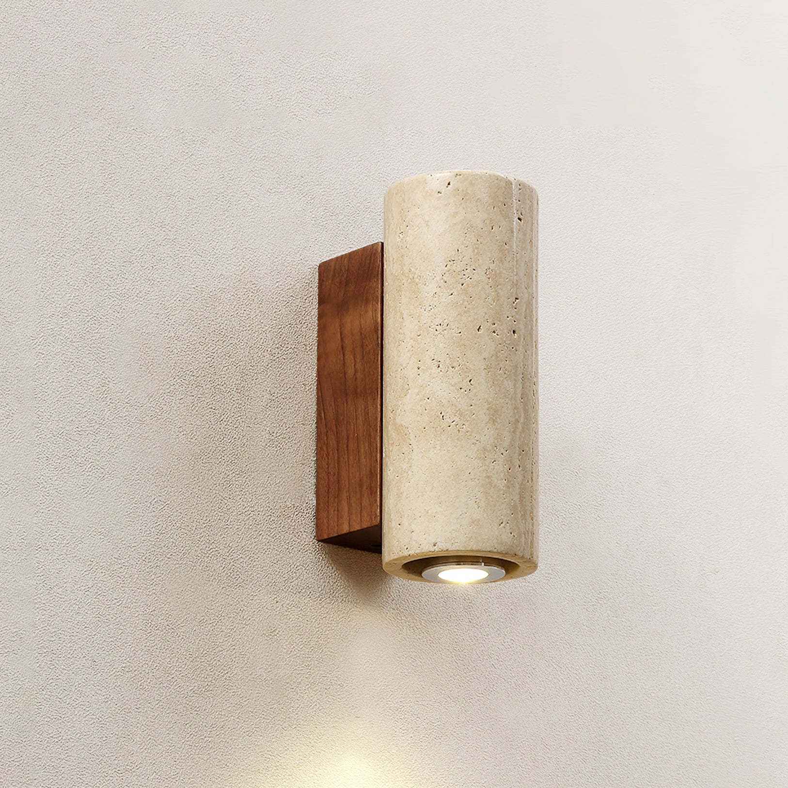 Blend Wall Sconce Model A ∅ 2.6’’ x H 9.1’’ / Walnut Color & Yellow Travertine / Warm Light Wall lamp