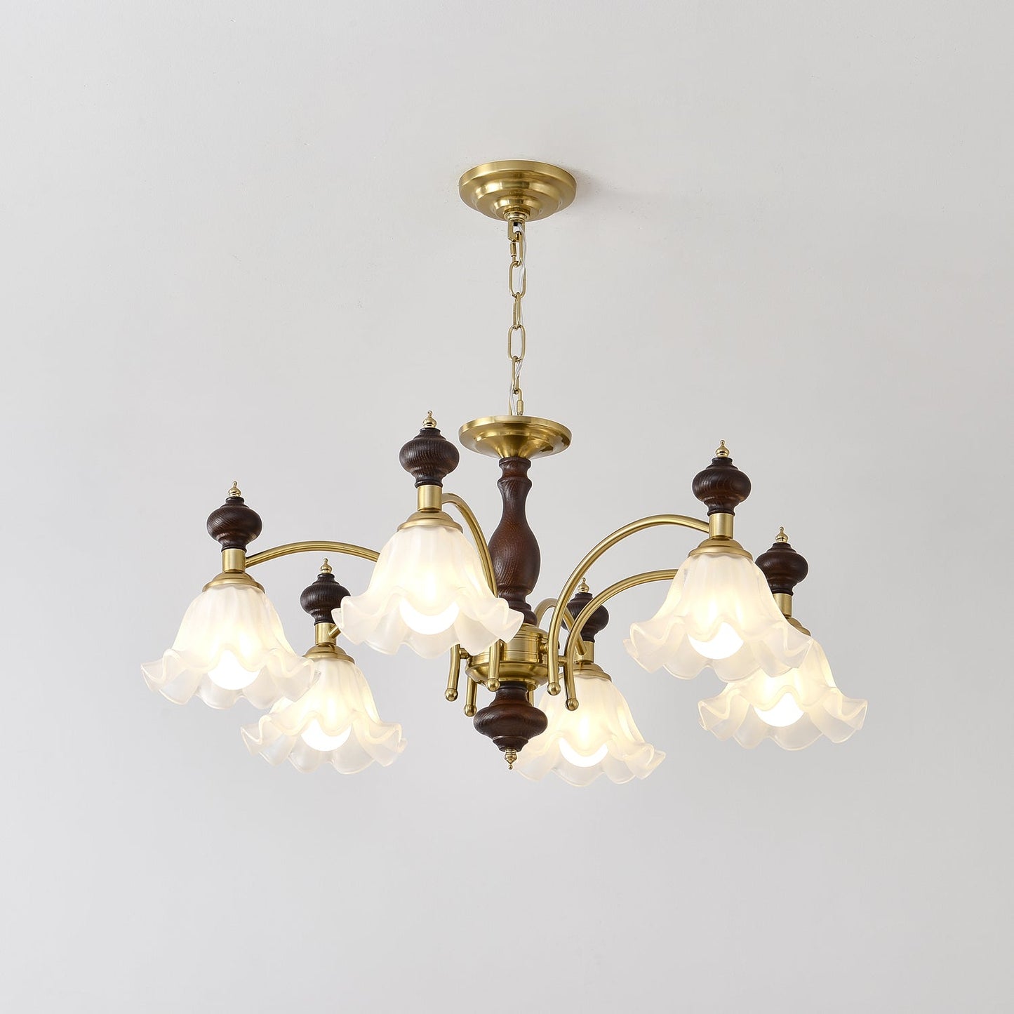 Blossom Flowers Chandelier 6 heads ∅ 33.5″ x H 18.5″ / Walnut Color & Gold Chandelier