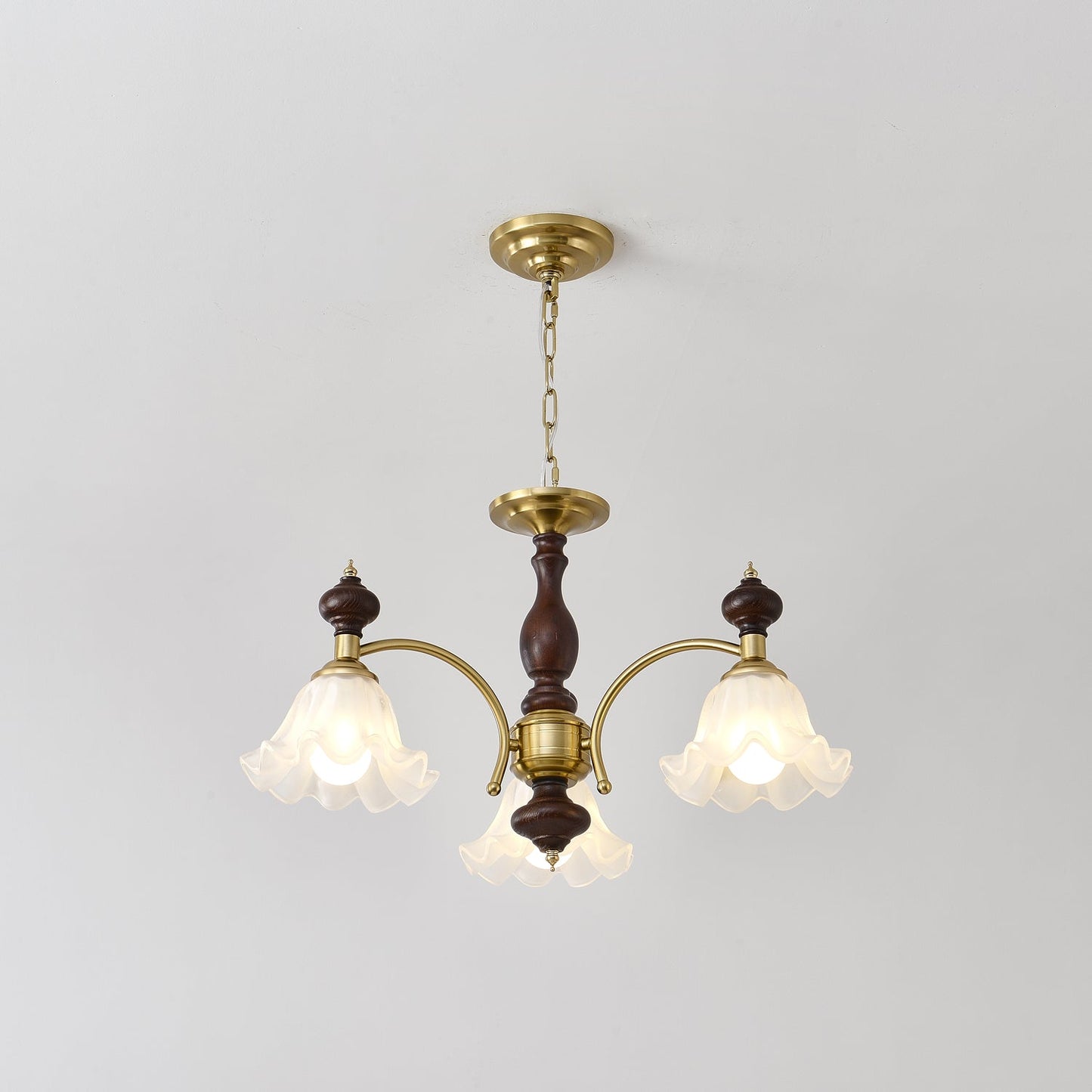 Blossom Flowers Chandelier 3 heads ∅ 25.6″ x H 18.5″ / Walnut Color & Gold Chandelier