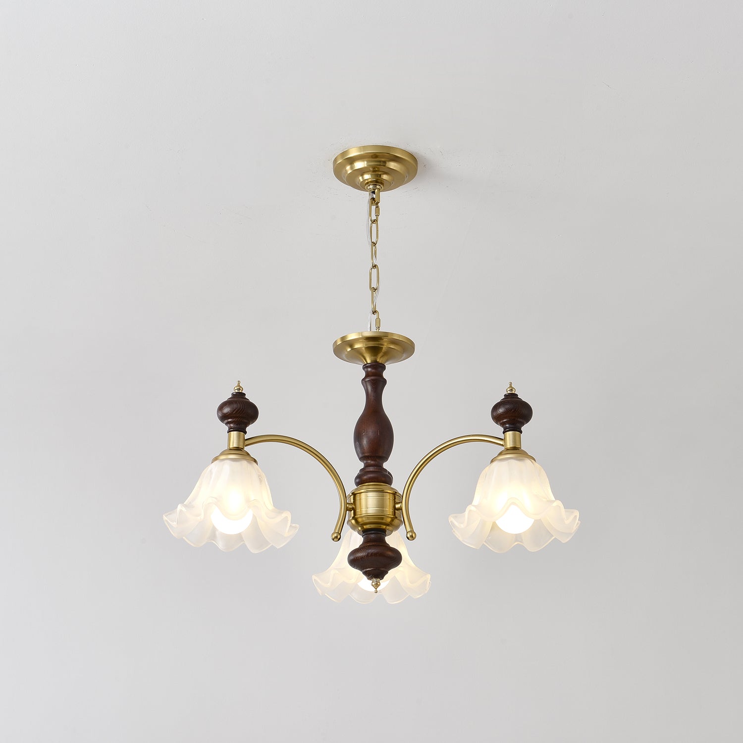 Blossom Flowers Chandelier 3 heads ∅ 25.6″ x H 18.5″ / Walnut Color & Gold Chandelier