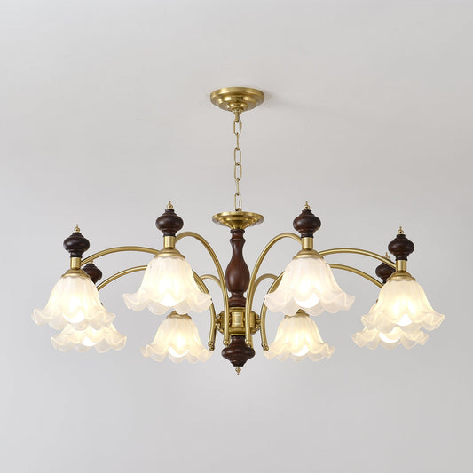 Blossom Flowers Chandelier 8 heads ∅ 37.4″ x H 18.5″ / Walnut Color & Gold Chandelier