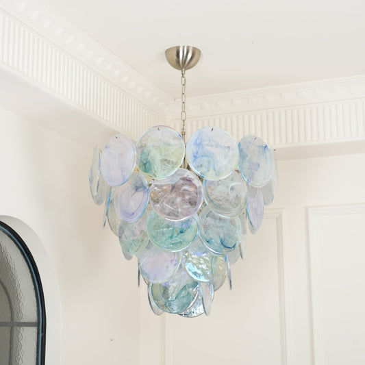 Blue Murano Iridescent Disc Chandelier Chandelier