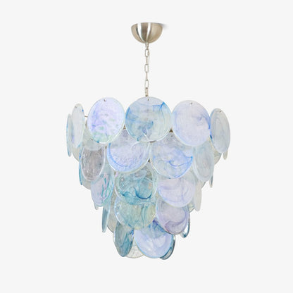 Blue Murano Iridescent Disc Chandelier ∅ 27.6″ x H 25.6″ / Chrome & Blue Chandelier