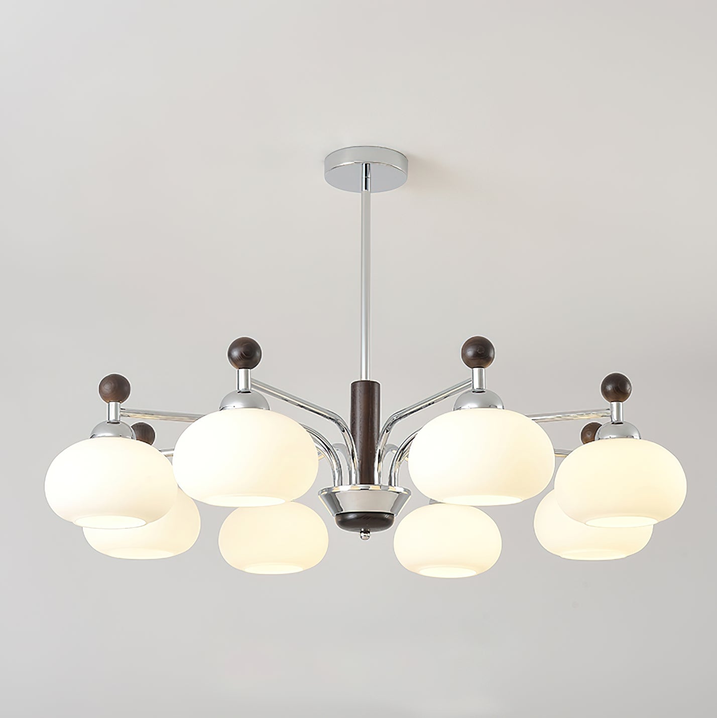 Bogart Chandelier 8 Heads ∅ 34.2″ x H 8.3″ / Dia 87cm x H 21cm / Walnut Grain & Chrome Chandelier