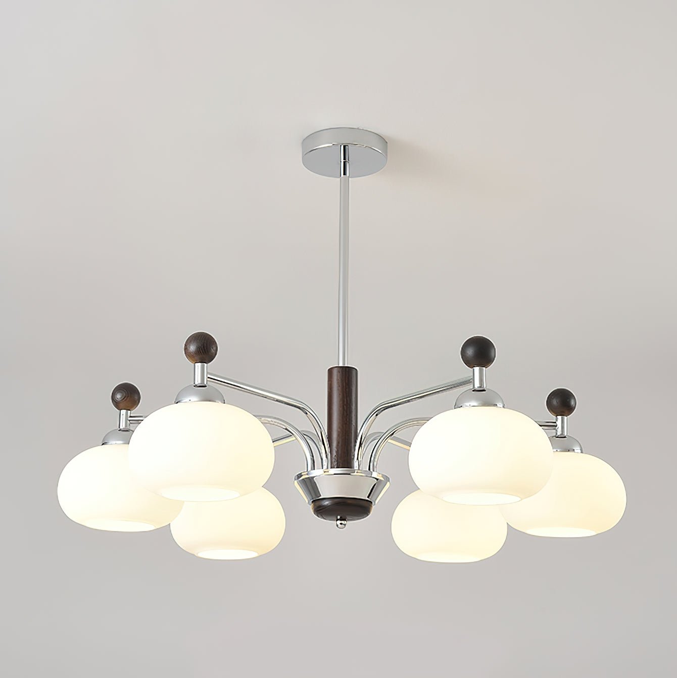 Bogart Chandelier 6 Heads ∅ 29.9″ x H 8.3″ / Dia 76cm x H 21cm / Walnut Grain & Chrome Chandelier