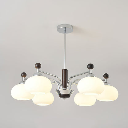 Bogart Chandelier 6 Heads ∅ 29.9″ x H 8.3″ / Dia 76cm x H 21cm / Walnut Grain & Chrome Chandelier