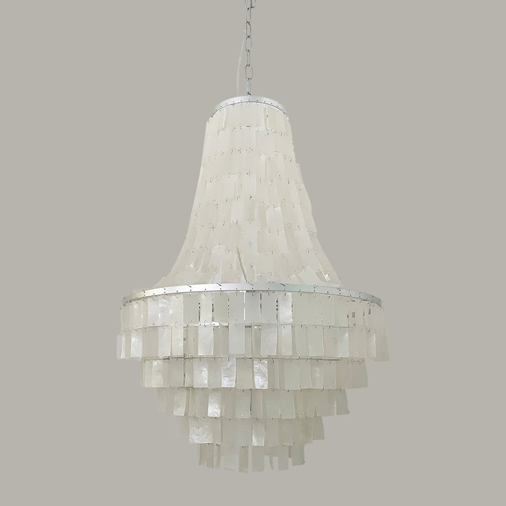 Boho Shell Tiered Chandelier ∅ 25.6″ x H 37.4″ / Silver & White Chandelier