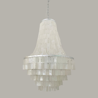 Boho Shell Tiered Chandelier ∅ 25.6″ x H 37.4″ / Silver & White Chandelier