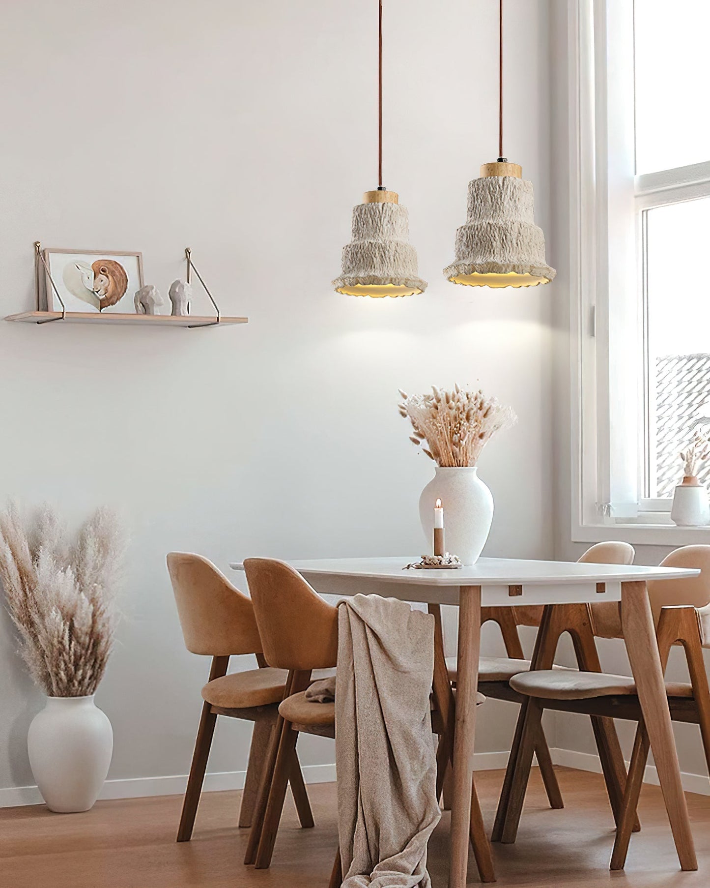 Boulder Pendant Light ∅ 6.7″ x H 7.3″ / Yellow Travertine & Wood Color Pendant light