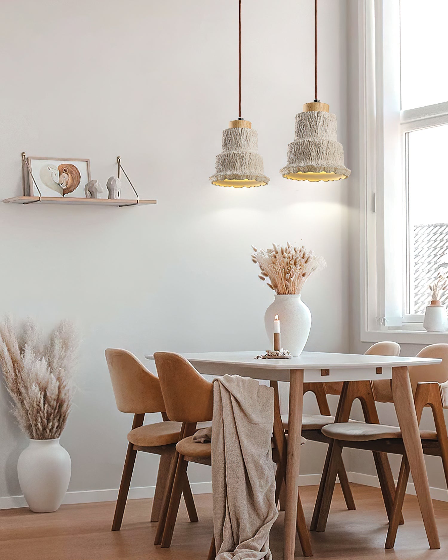 Boulder Pendant Light ∅ 6.7″ x H 7.3″ / Yellow Travertine & Wood Color Pendant light
