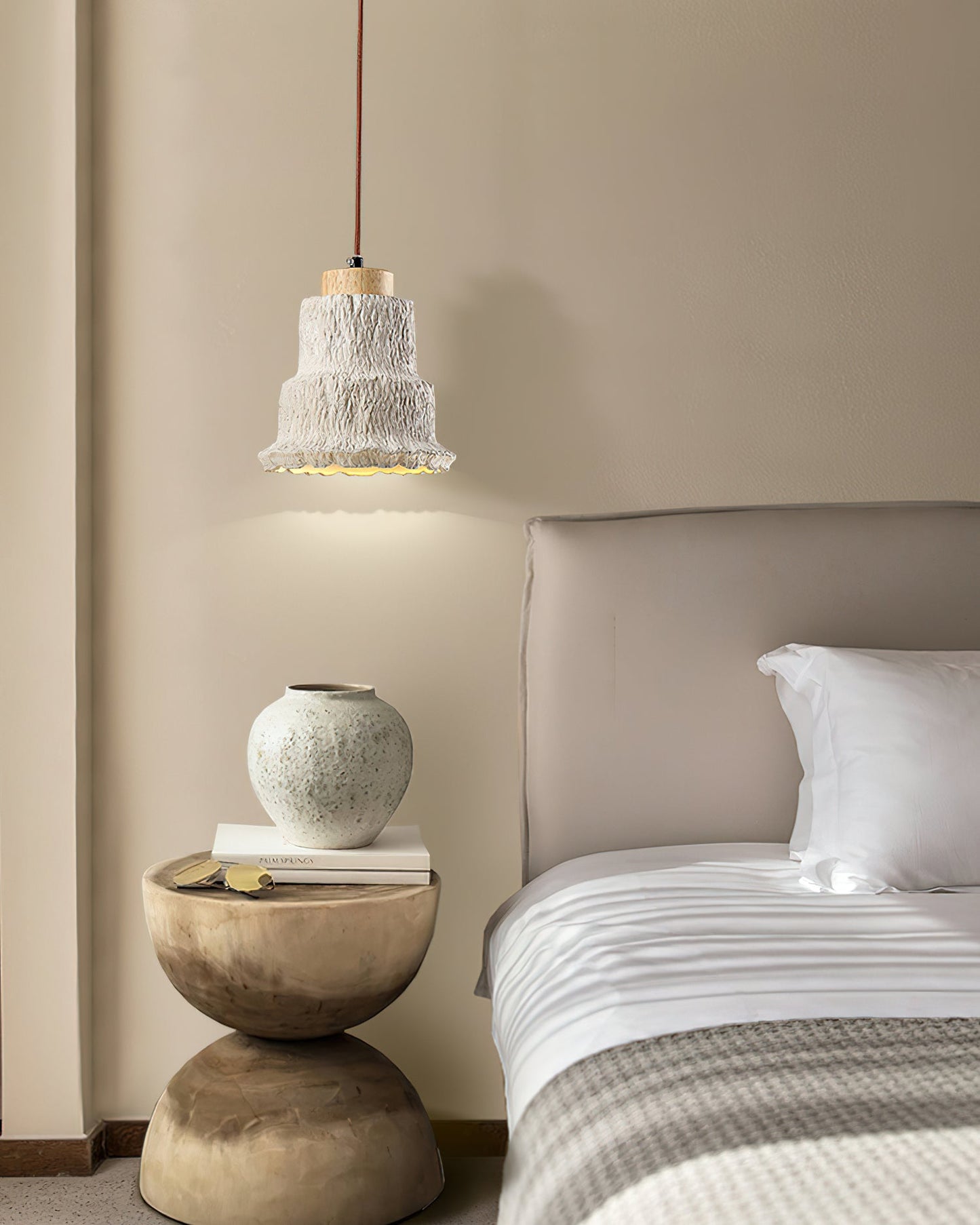 Boulder Pendant Light ∅ 6.7″ x H 7.3″ / Yellow Travertine & Wood Color Pendant light