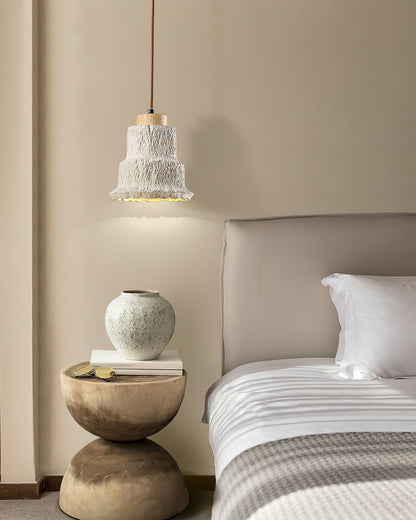 Boulder Pendant Light ∅ 6.7″ x H 7.3″ / Yellow Travertine & Wood Color Pendant light