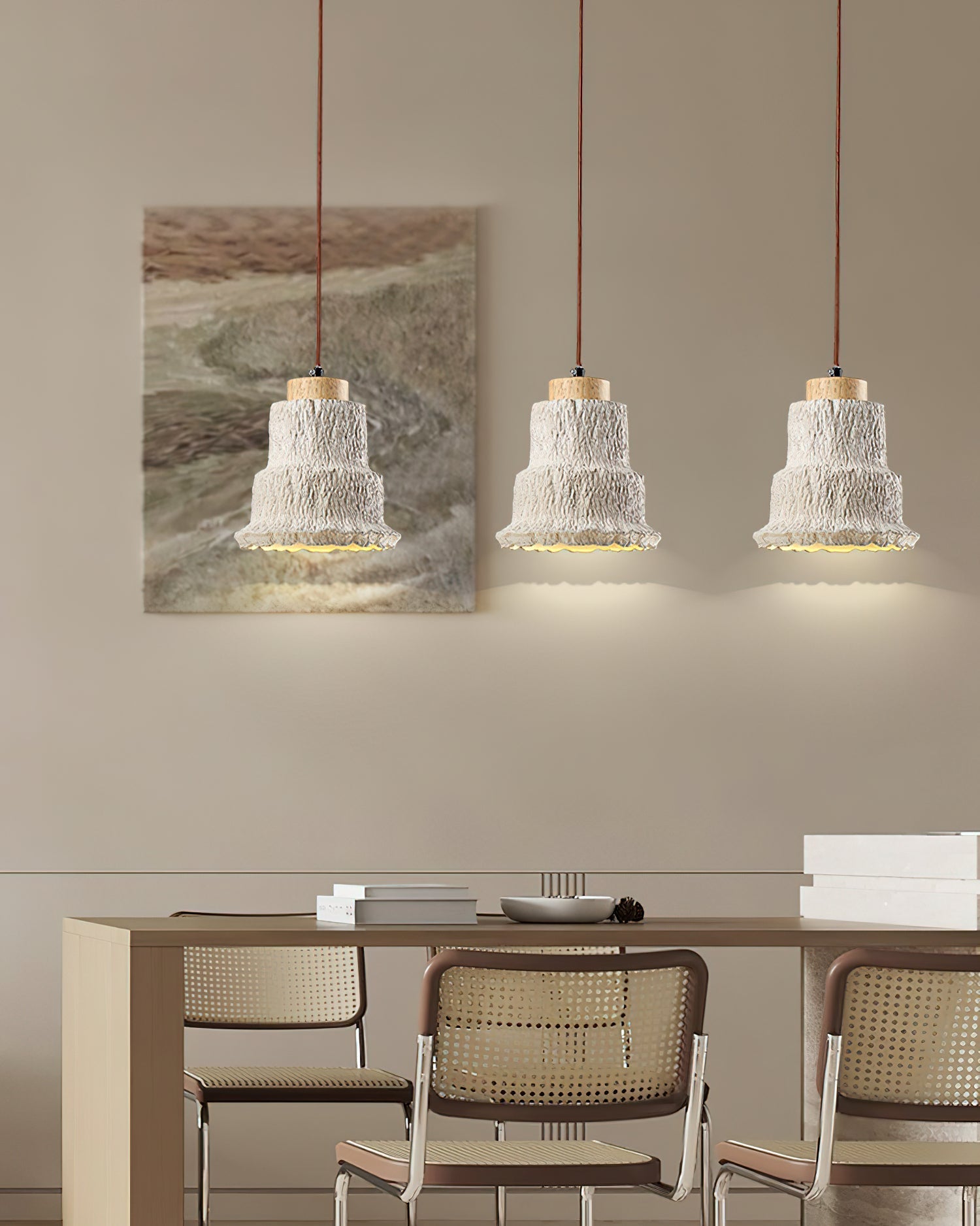 Boulder Pendant Light ∅ 6.7″ x H 7.3″ / Yellow Travertine & Wood Color Pendant light