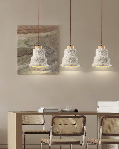 Boulder Pendant Light ∅ 6.7″ x H 7.3″ / Yellow Travertine & Wood Color Pendant light