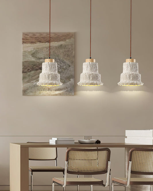 Boulder Pendant Light ∅ 6.7″ x H 7.3″ / Yellow Travertine & Wood Color Pendant light