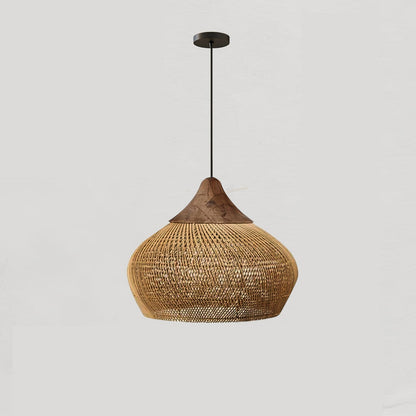 Braided Rattan Pendant Lamp Model C ∅ 15.7″ x H 59.1″ / Dia 40cm x H 150cm / Natural wood & Natural rattan Pendant light