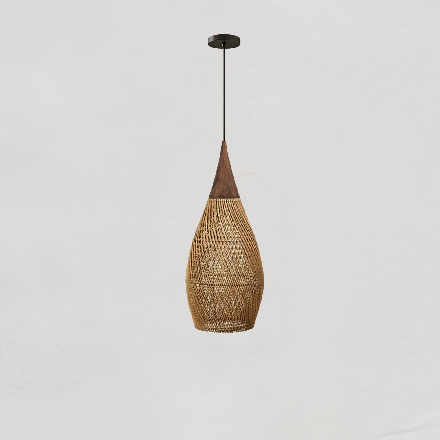 Braided Rattan Pendant Lamp Model D ∅ 9.8″ x H 59.1″ / Dia 25cm x H 150cm / Natural wood & Natural rattan Pendant light