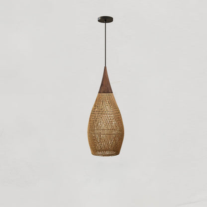 Braided Rattan Pendant Lamp Model D ∅ 9.8″ x H 59.1″ / Dia 25cm x H 150cm / Natural wood & Natural rattan Pendant light