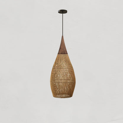 Braided Rattan Pendant Lamp Model D ∅ 11.8″ x H 59.1″ / Dia 30cm x H 150cm / Natural wood & Natural rattan Pendant light