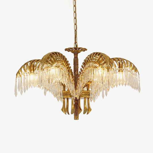 Brass Palm Leaf Crystal Chandelier Chandelier