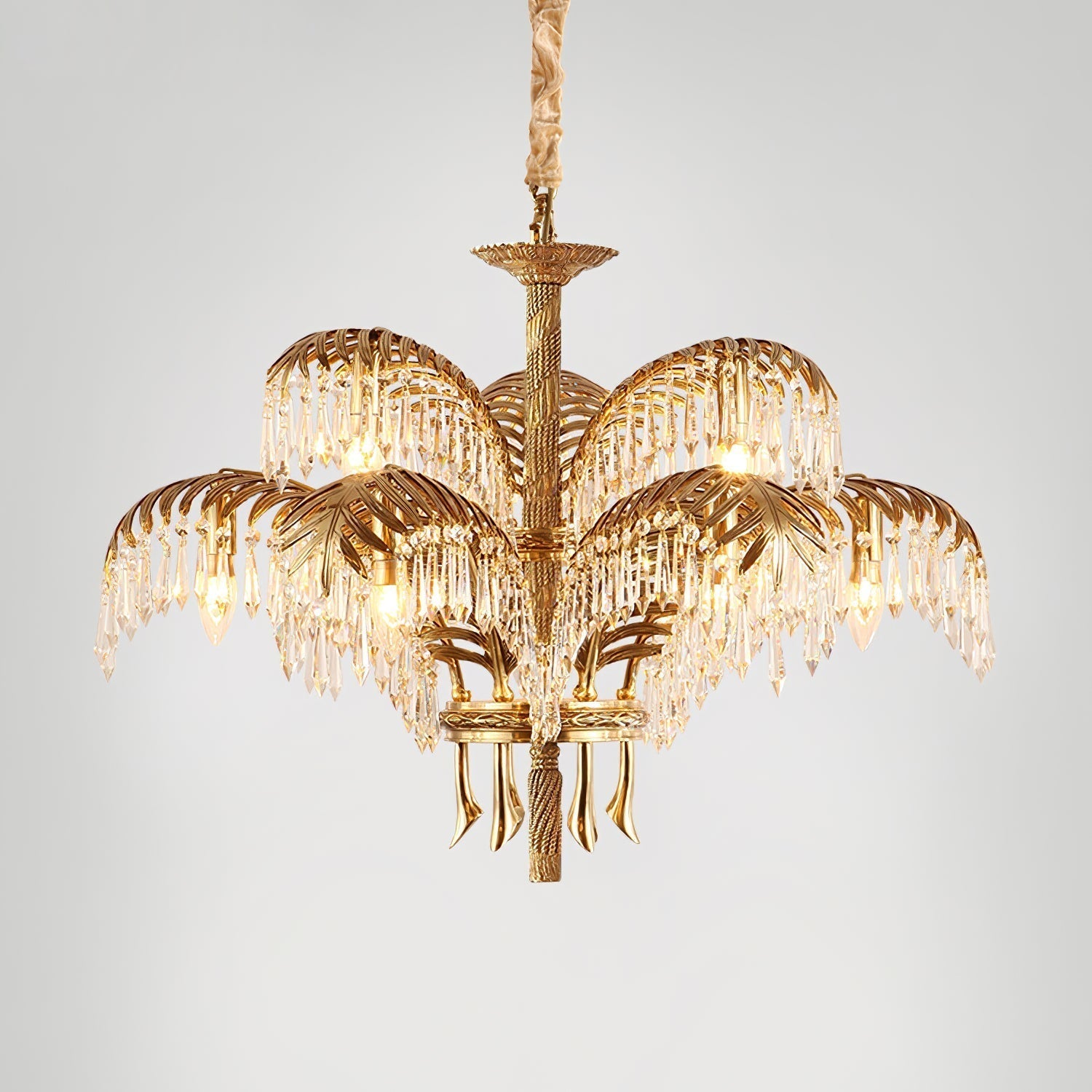 Brass Palm Leaf Crystal Chandelier Chandelier