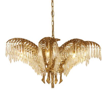 Brass Palm Leaf Crystal Chandelier 8 Heads ∅ 32.3″ x H 15″ / Dia 82cm x H 50cm / Brass & Clear crystal Chandelier