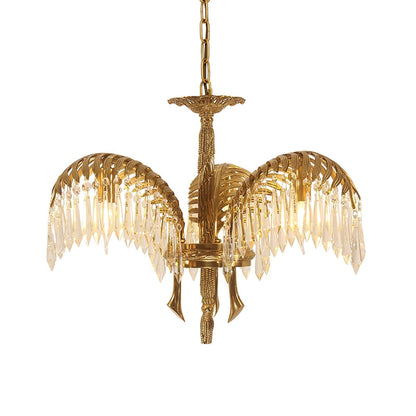 Brass Palm Leaf Crystal Chandelier 3 Heads ∅ 21.3″ x H 16.5″ / Dia 54cm x H 42cm / Brass & Clear crystal Chandelier
