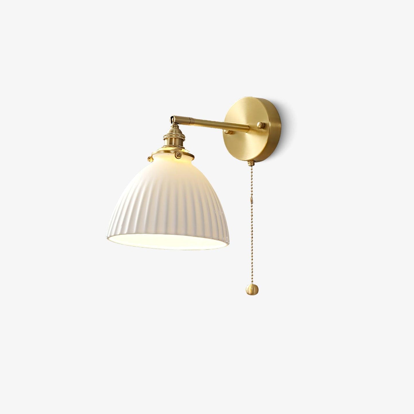 Brass Pleated Ceramic Wall Lamp ∅ 6.7″ x H 9.1″ x L 13.4″ / Dia 17cm x H 23cm x L 34cm / Brass & White Ceramic Wall lamp