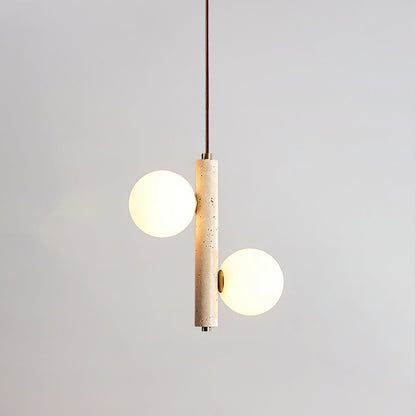 Ball Spheres Pendant Lamp 2-lights: ∅ 9.8″ x H 12.6″ / Yellow Travertine pendant Lamp