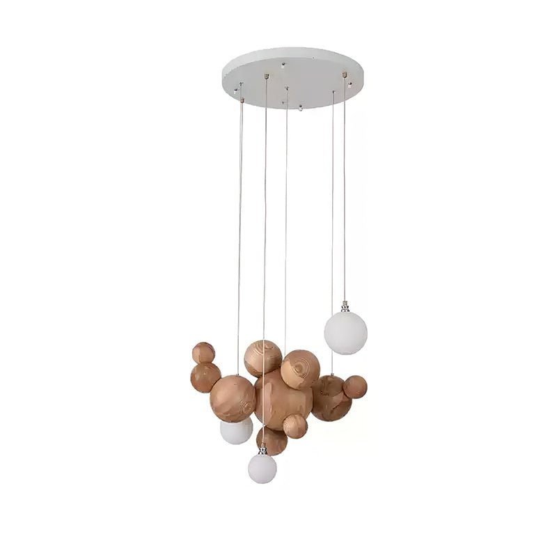 Bubble Wood Balls Chandelier ∅ 19.7″ x H 19.7’’ / Wood Color / Warm Light Chandelier