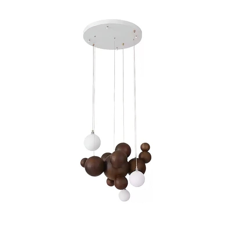 Bubble Wood Balls Chandelier ∅ 19.7″ x H 19.7’’ / Walnut Color / Warm Light Chandelier