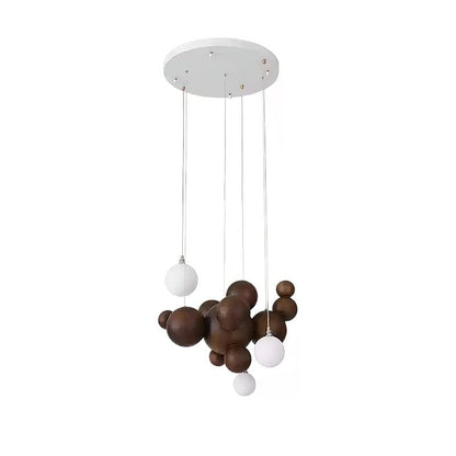 Bubble Wood Balls Chandelier ∅ 19.7″ x H 19.7’’ / Walnut Color / Warm Light Chandelier