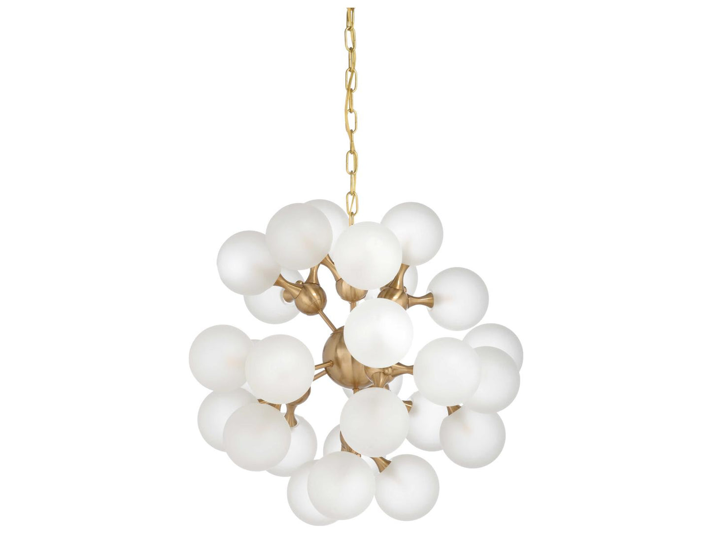 Chelsea House 27-Light Manhattan Chandelier with Antique Brass Frame and Milk Glass Globes