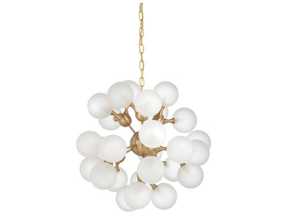 Chelsea House 27-Light Manhattan Chandelier with Antique Brass Frame and Milk Glass Globes
