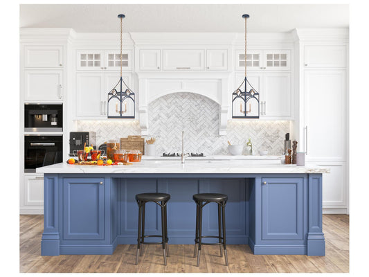 Chelsea House Quatrefoil Navy and Gold 4-Light Lantern Chandelier