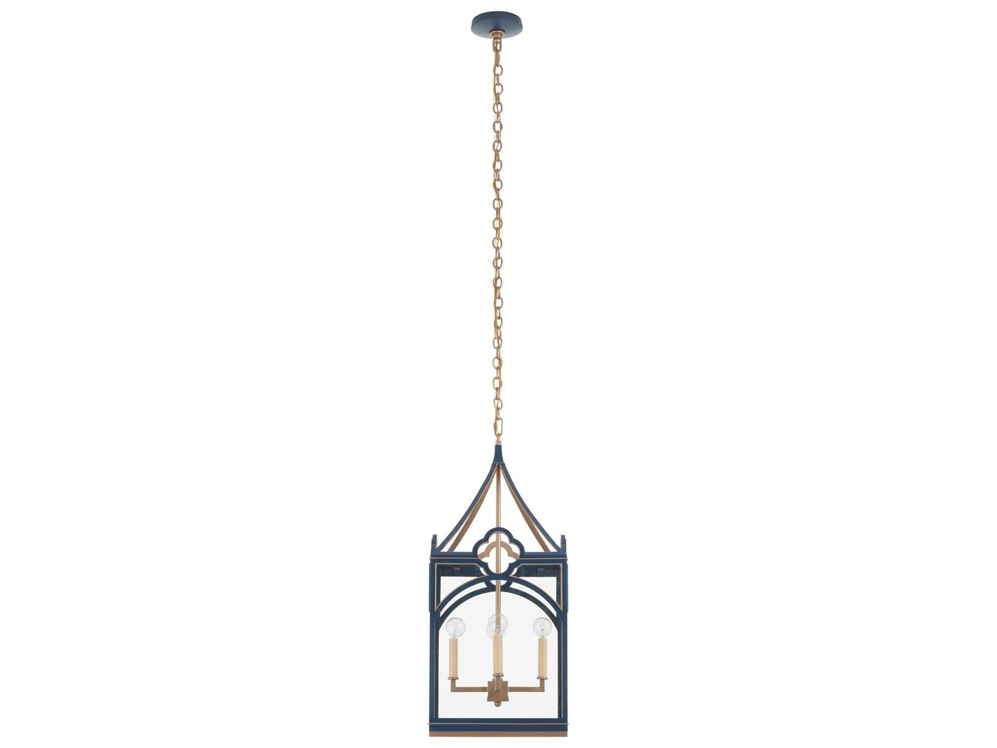 Chelsea House Quatrefoil Navy and Gold 4-Light Lantern Chandelier